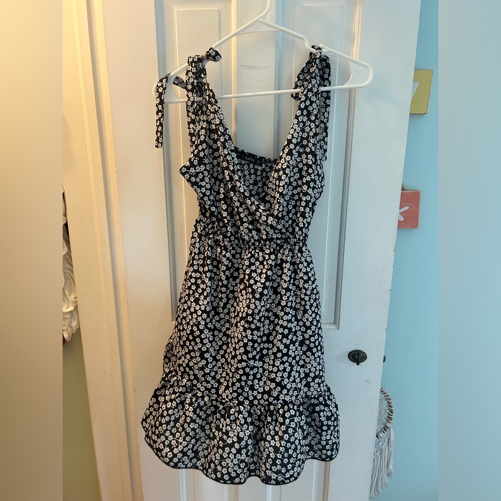 Black with white flowers mini dress